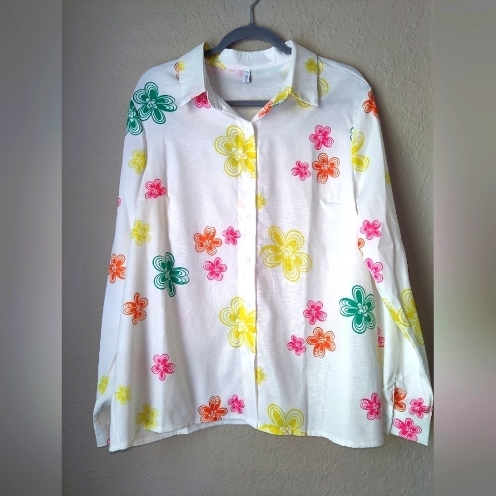 Misslook Floral Embroidery Shirt Blouse Top button down size XXL